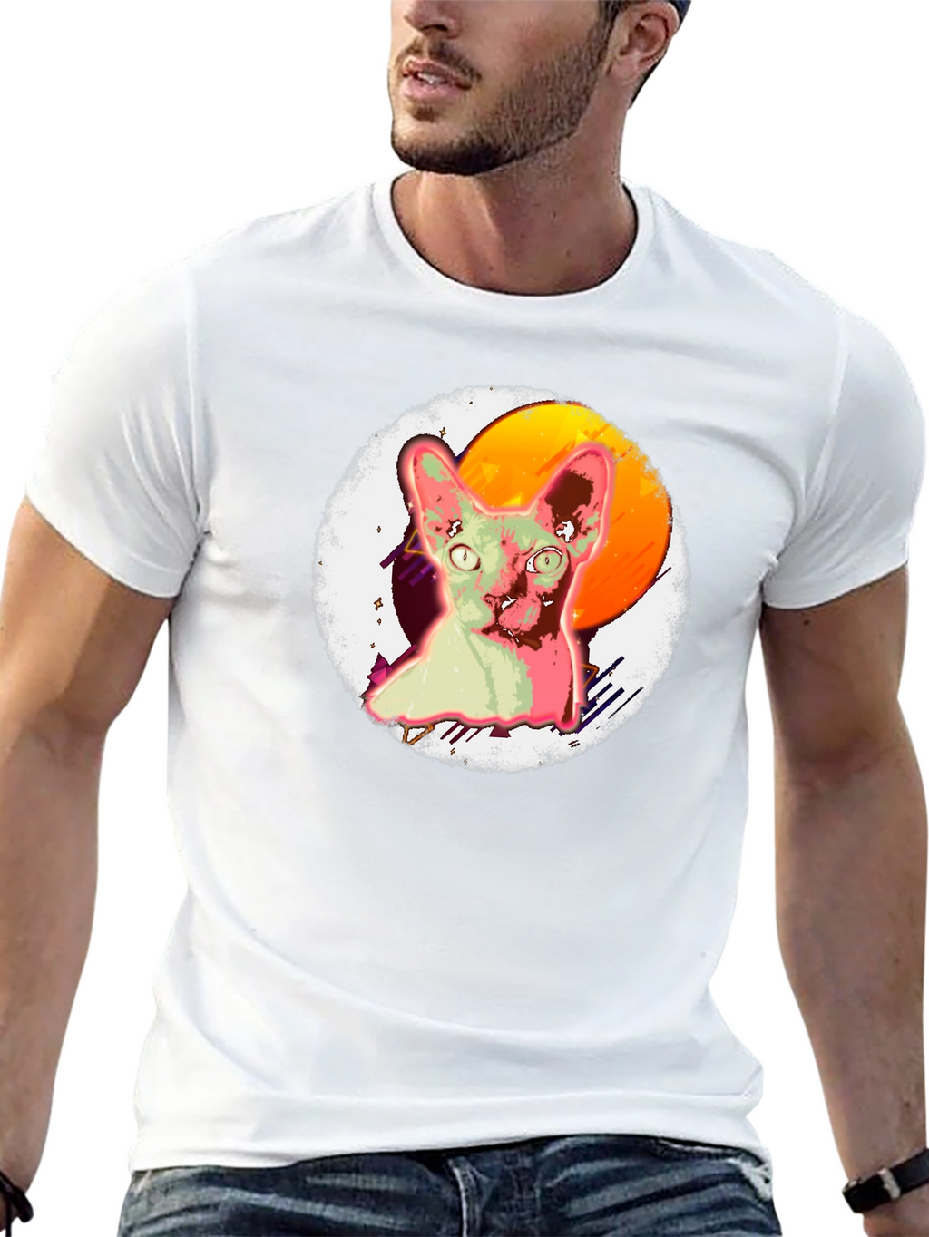 Sphynx Cat Graphic T-Shirt Black Cotton Tee