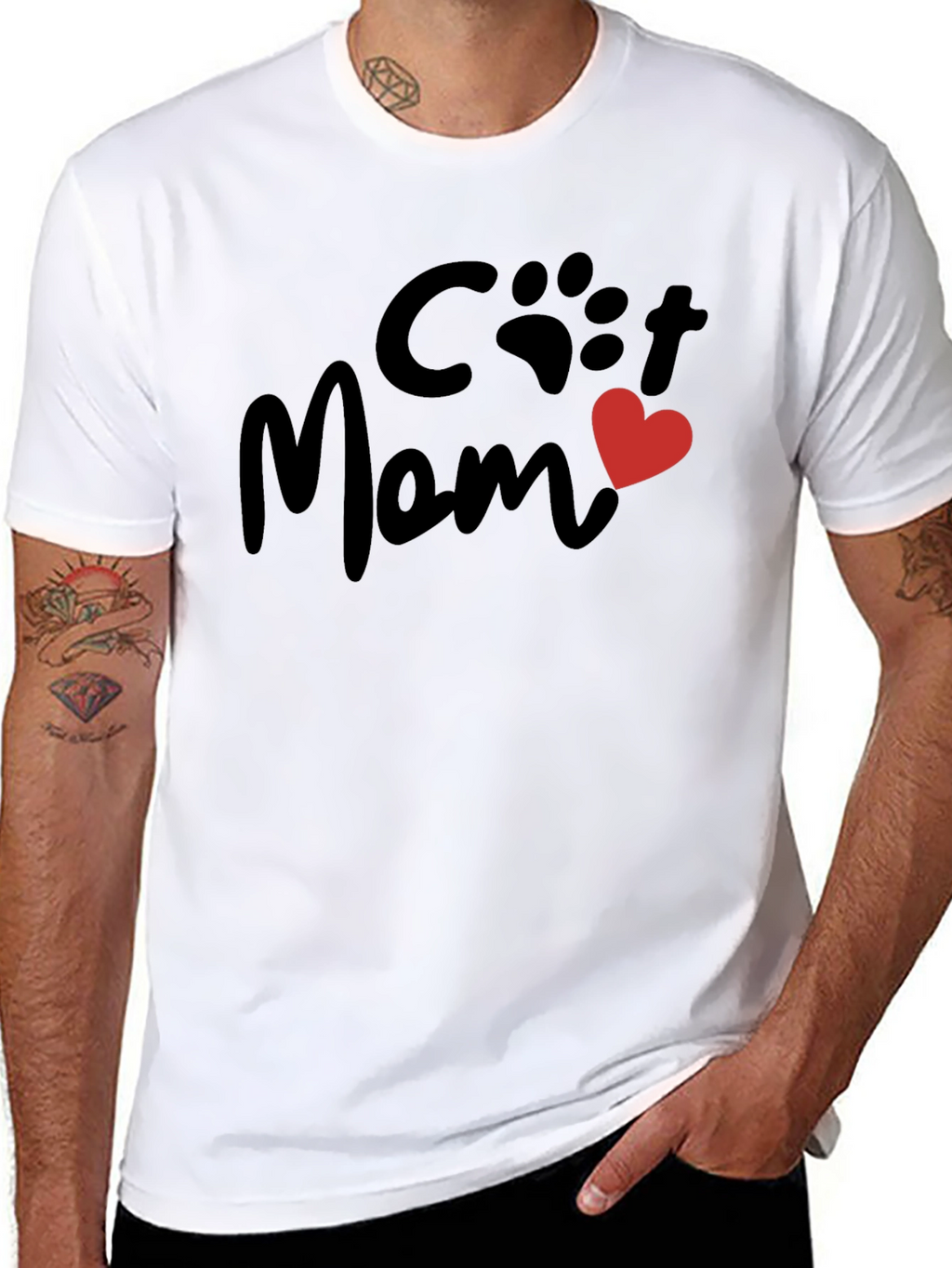 Cat Mom T-Shirt - Paw Print Heart Graphic Tee