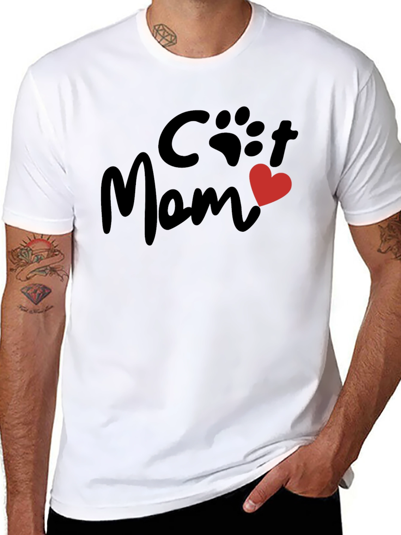 Cat Mom T-Shirt - Paw Print Heart Graphic Tee
