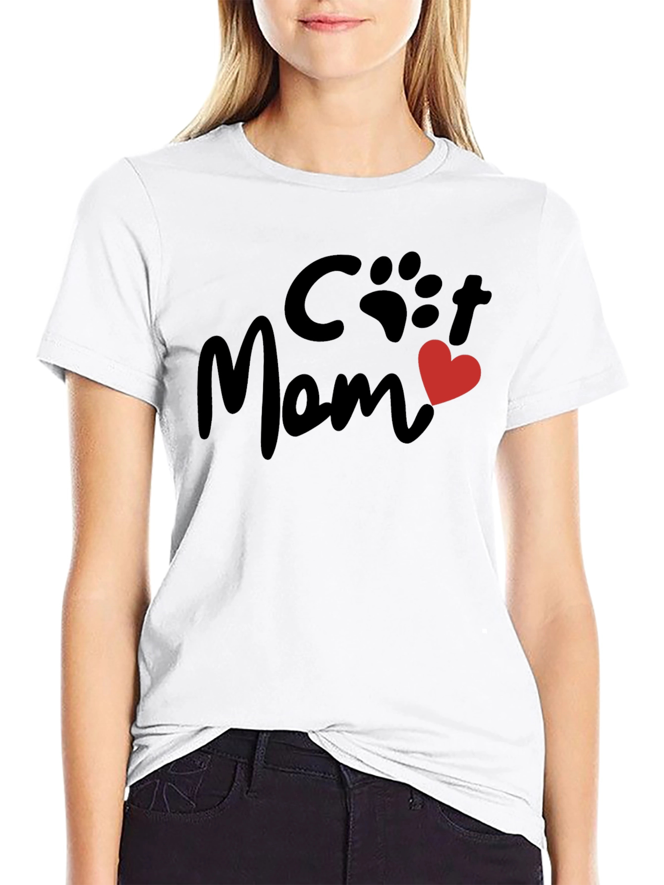 Cat Mom T-Shirt - Paw Print Heart Graphic Tee