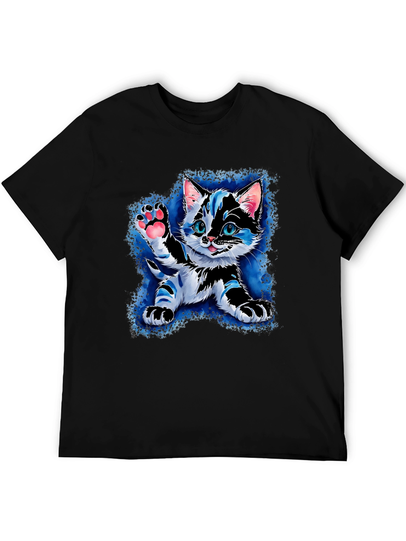 Cute Kitten Graphic Tee - Black Short Sleeve Shirt