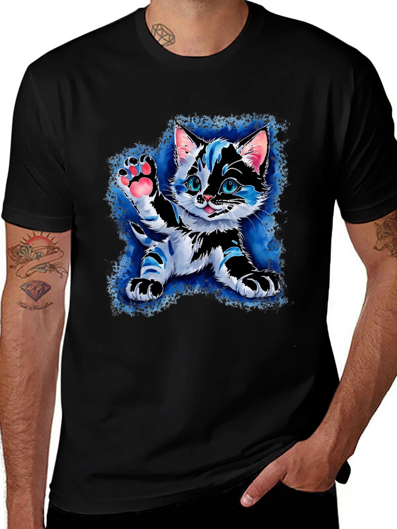 Cute Kitten Graphic Tee - Black Short Sleeve Shirt