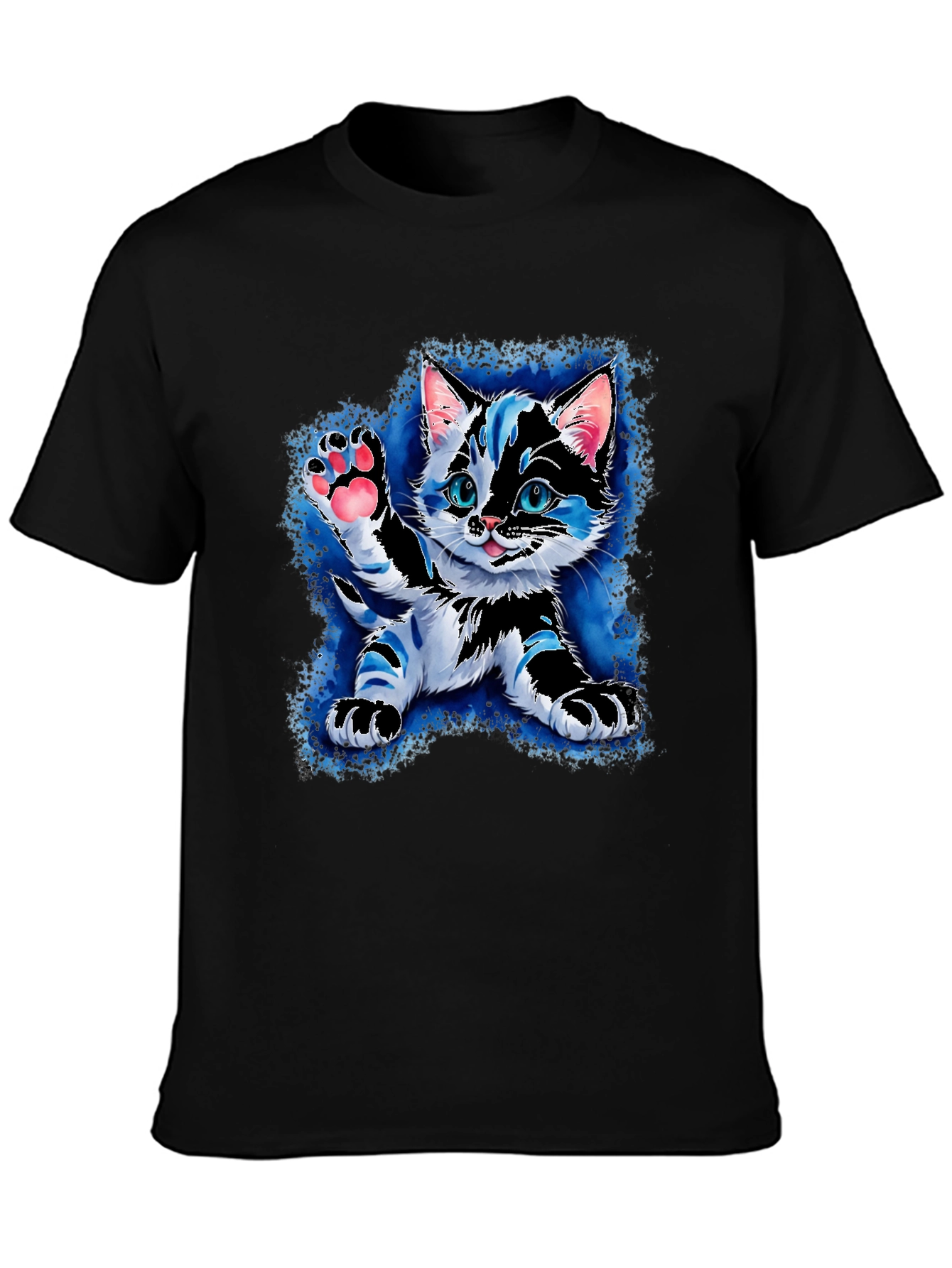 Cute Kitten Graphic Tee - Black Short Sleeve Shirt