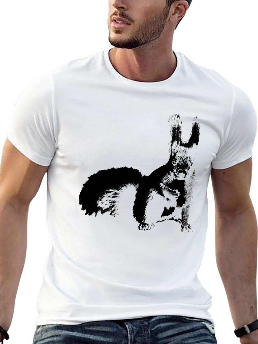 Squirrel Graphic Print Black T-Shirt