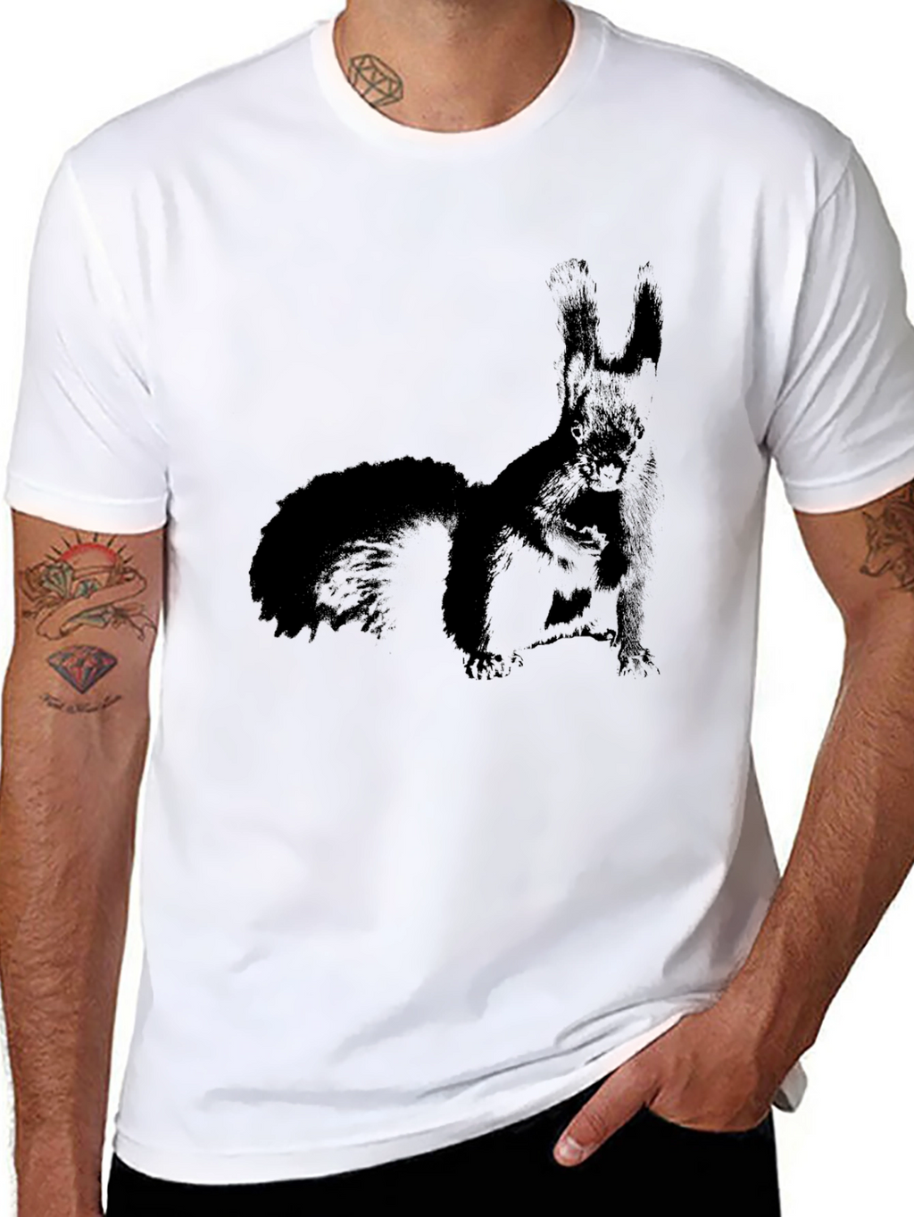 Squirrel Graphic Print Black T-Shirt