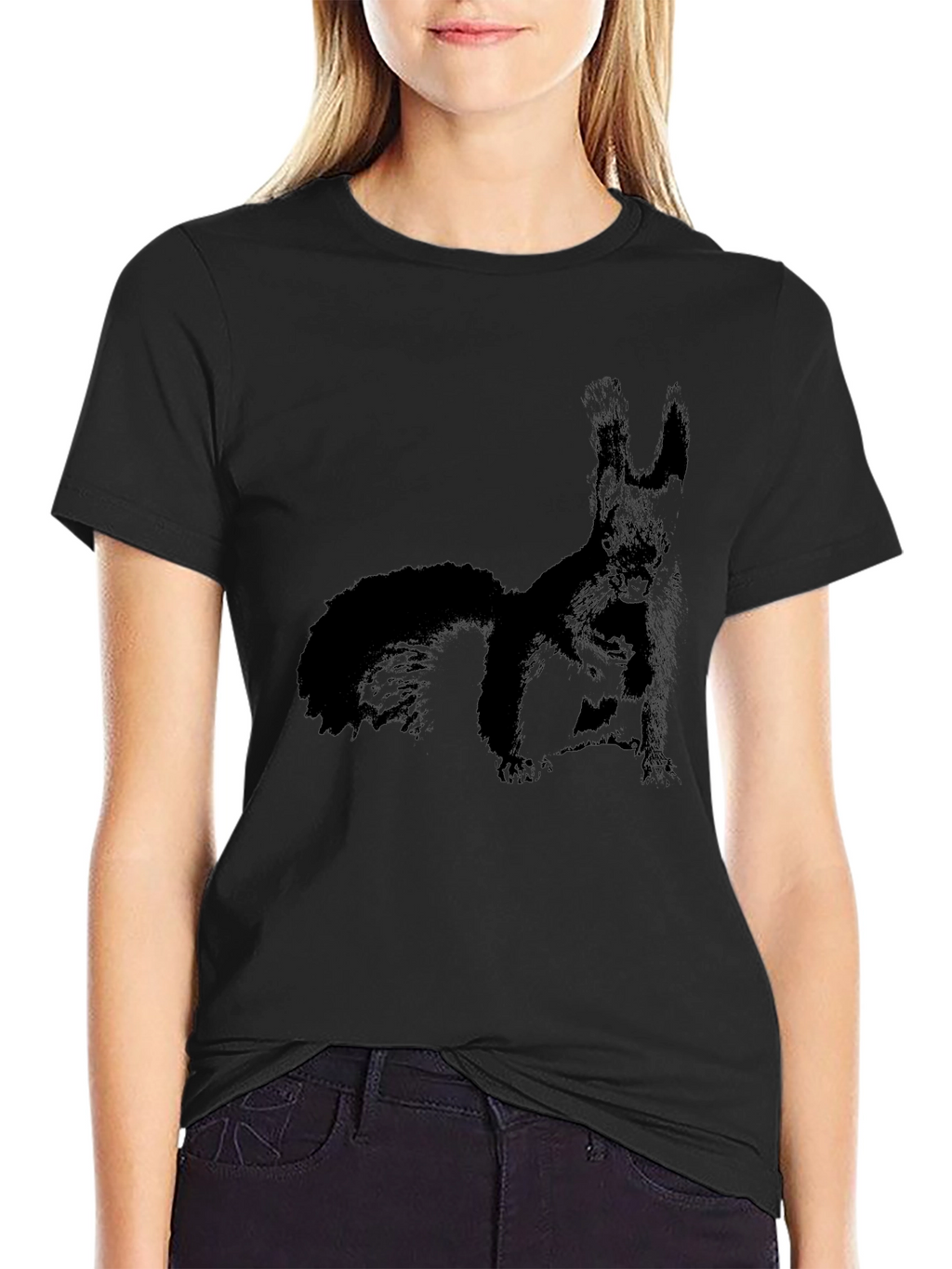 Squirrel Graphic Print Black T-Shirt
