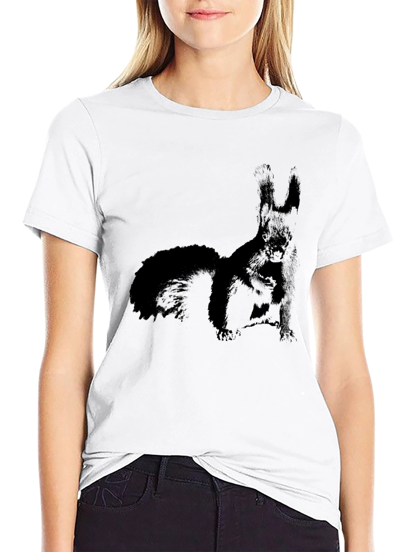 Squirrel Graphic Print Black T-Shirt