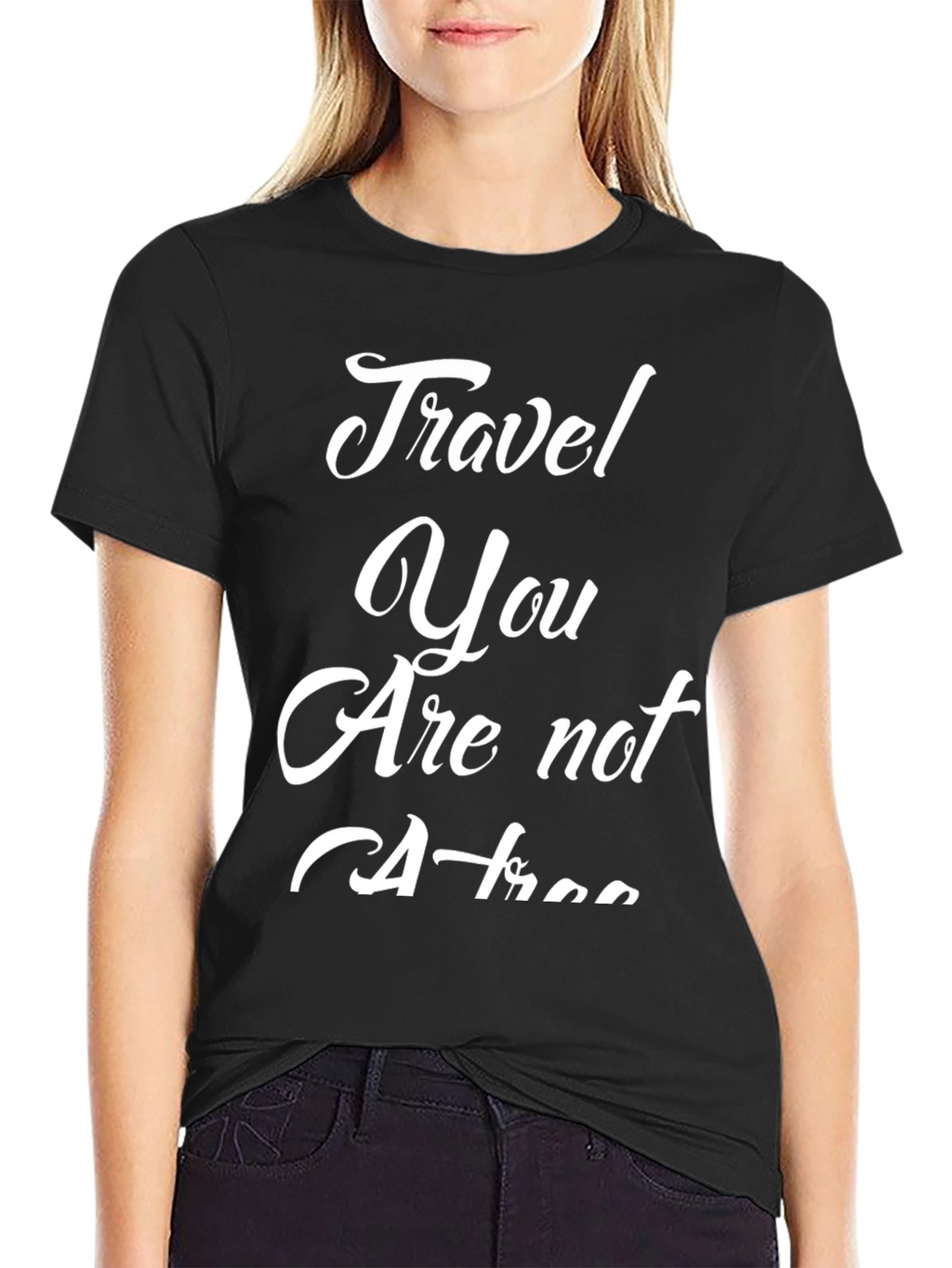 Travel Slogan Graphic Tee - Black Cotton Blend Shirt