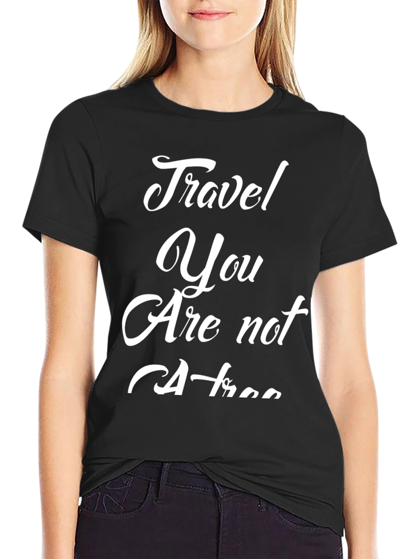Travel Slogan Graphic Tee - Black Cotton Blend Shirt