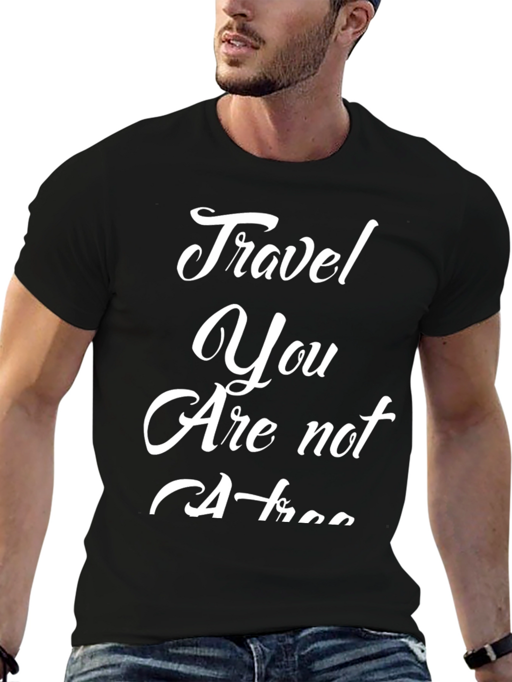 Travel Slogan Graphic Tee - Black Cotton Blend Shirt