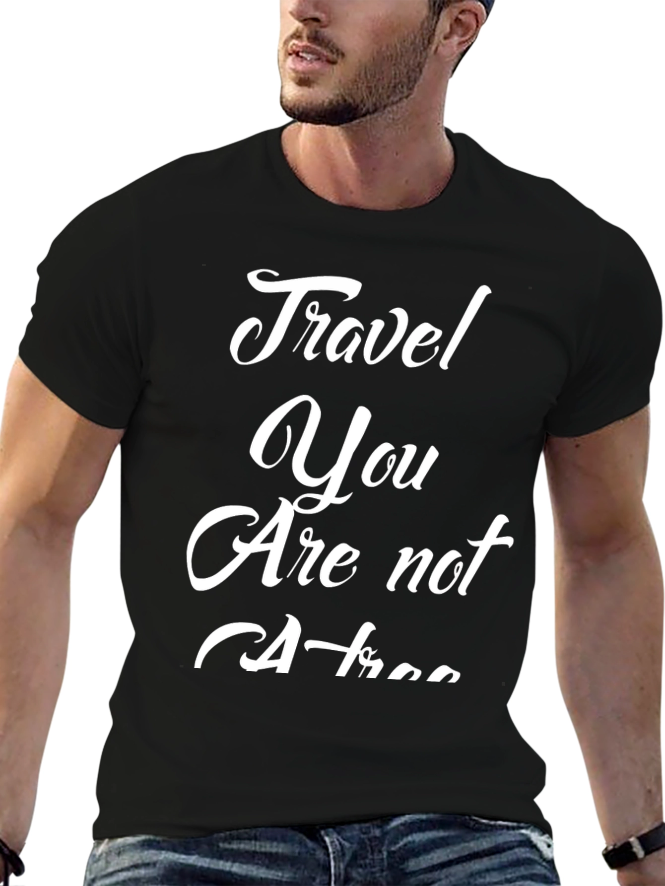 Travel Slogan Graphic Tee - Black Cotton Blend Shirt