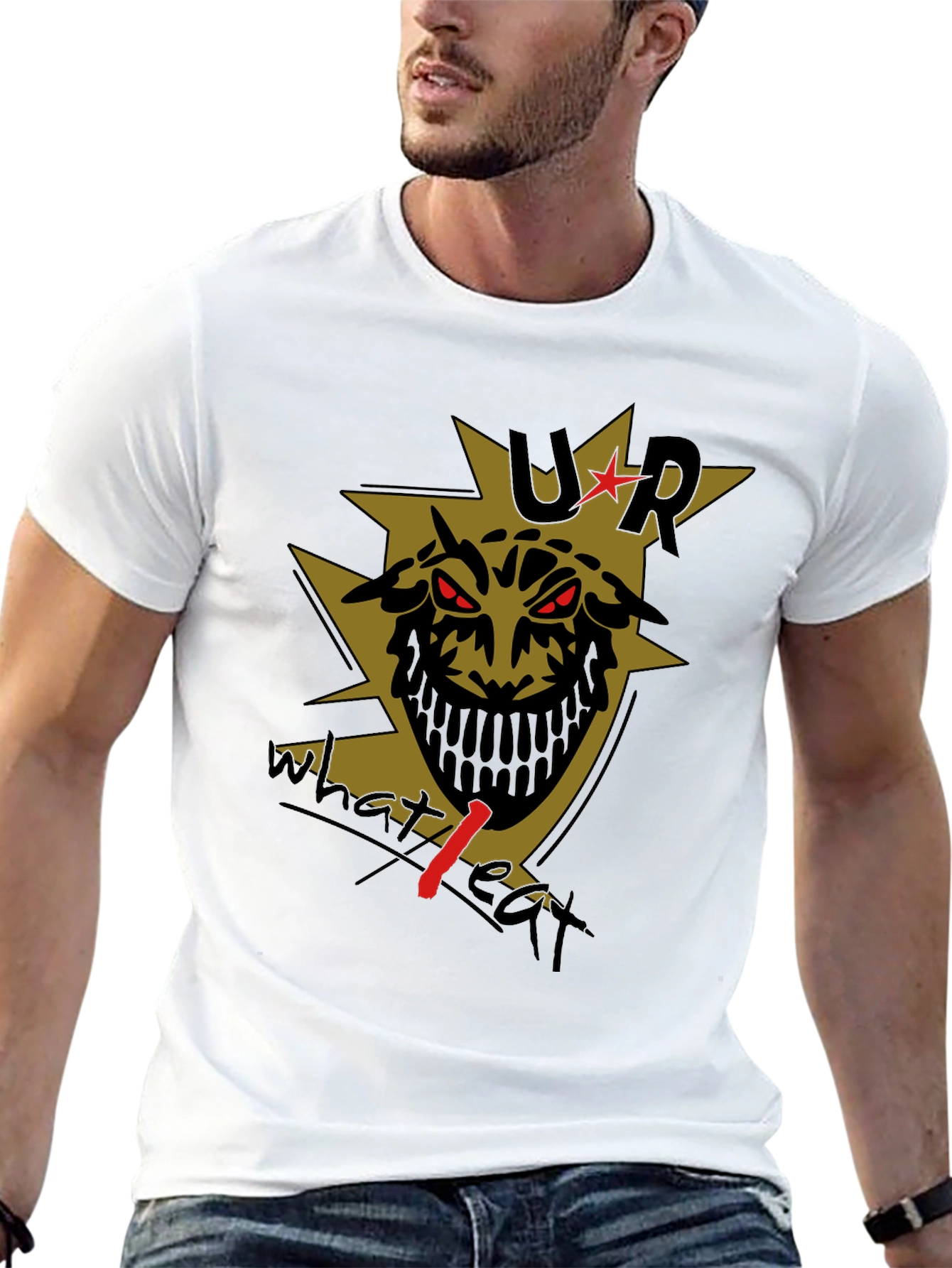 Mens Black T-Shirt with Edgy Graphic Print