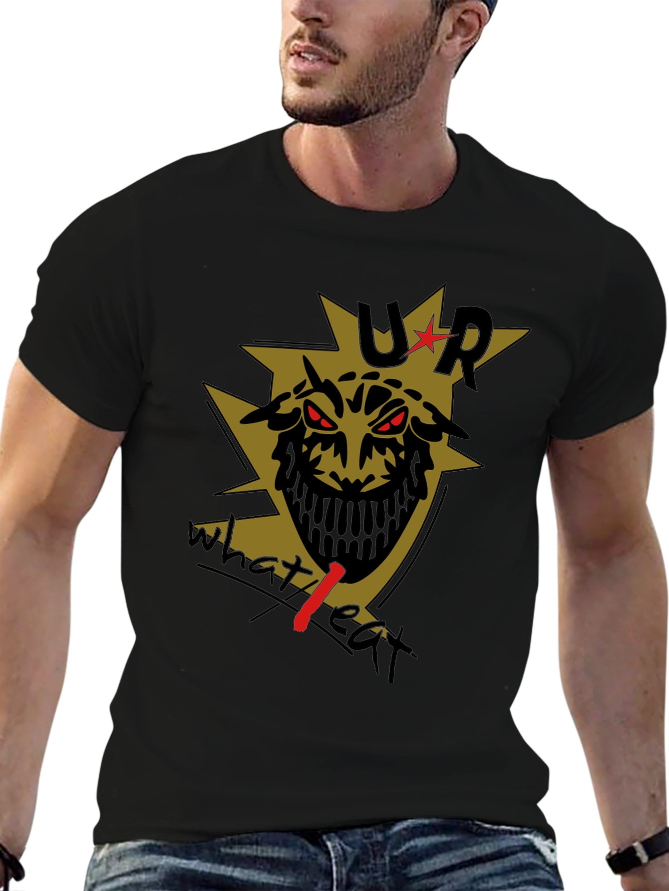 Mens Black T-Shirt with Edgy Graphic Print