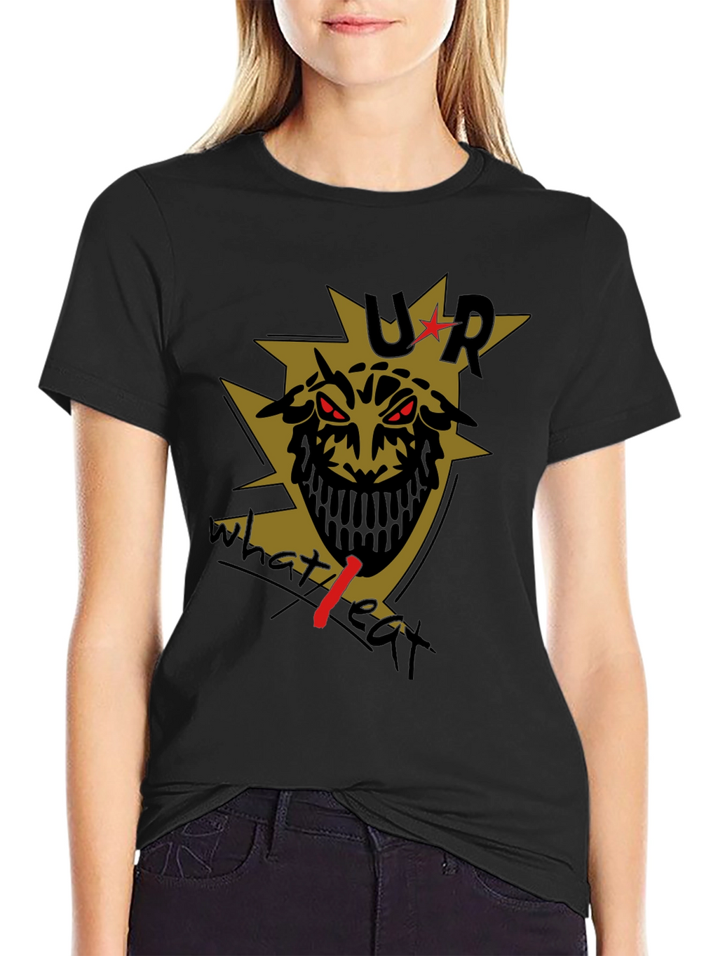 Mens Black T-Shirt with Edgy Graphic Print