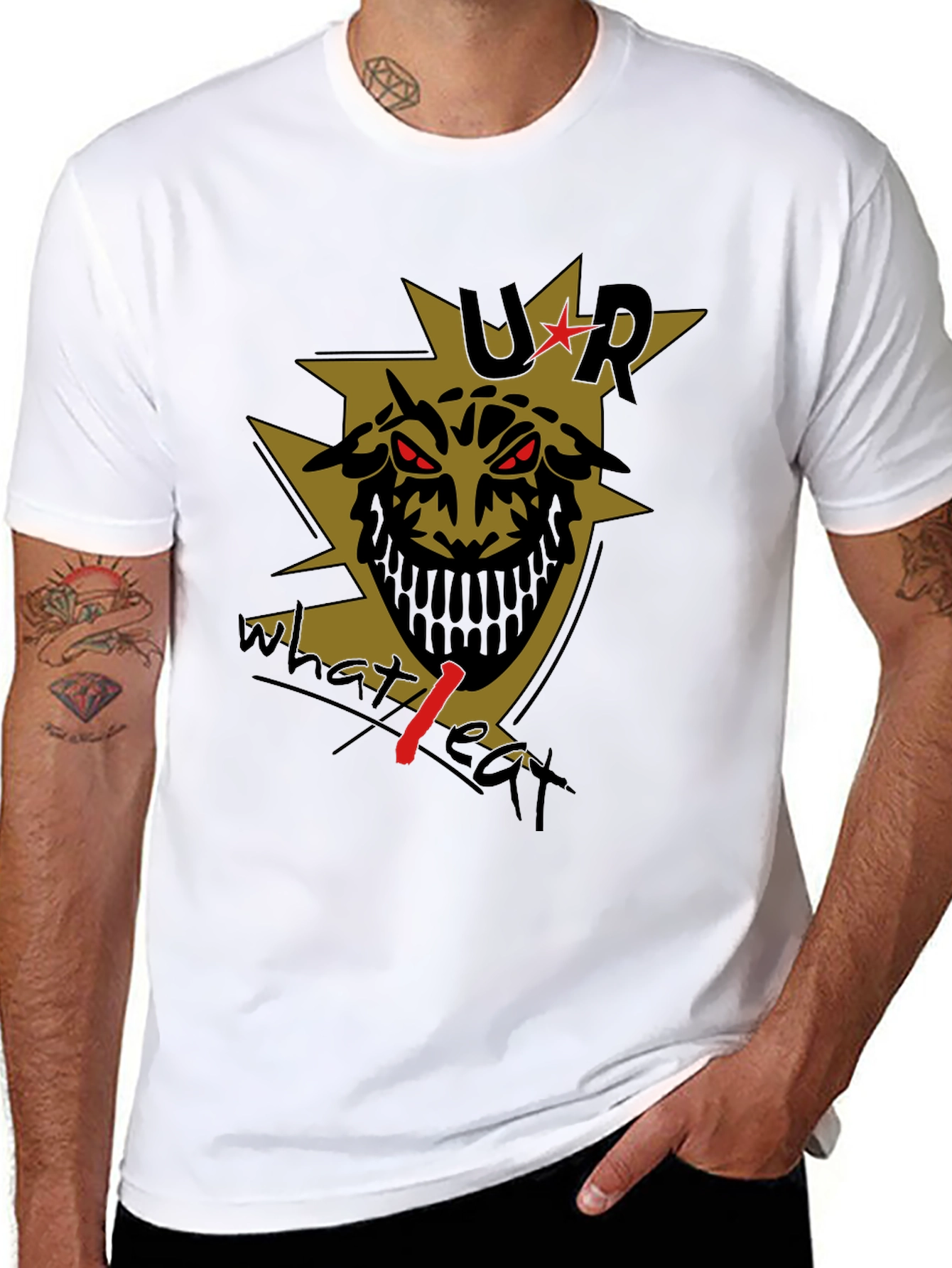 Mens Black T-Shirt with Edgy Graphic Print