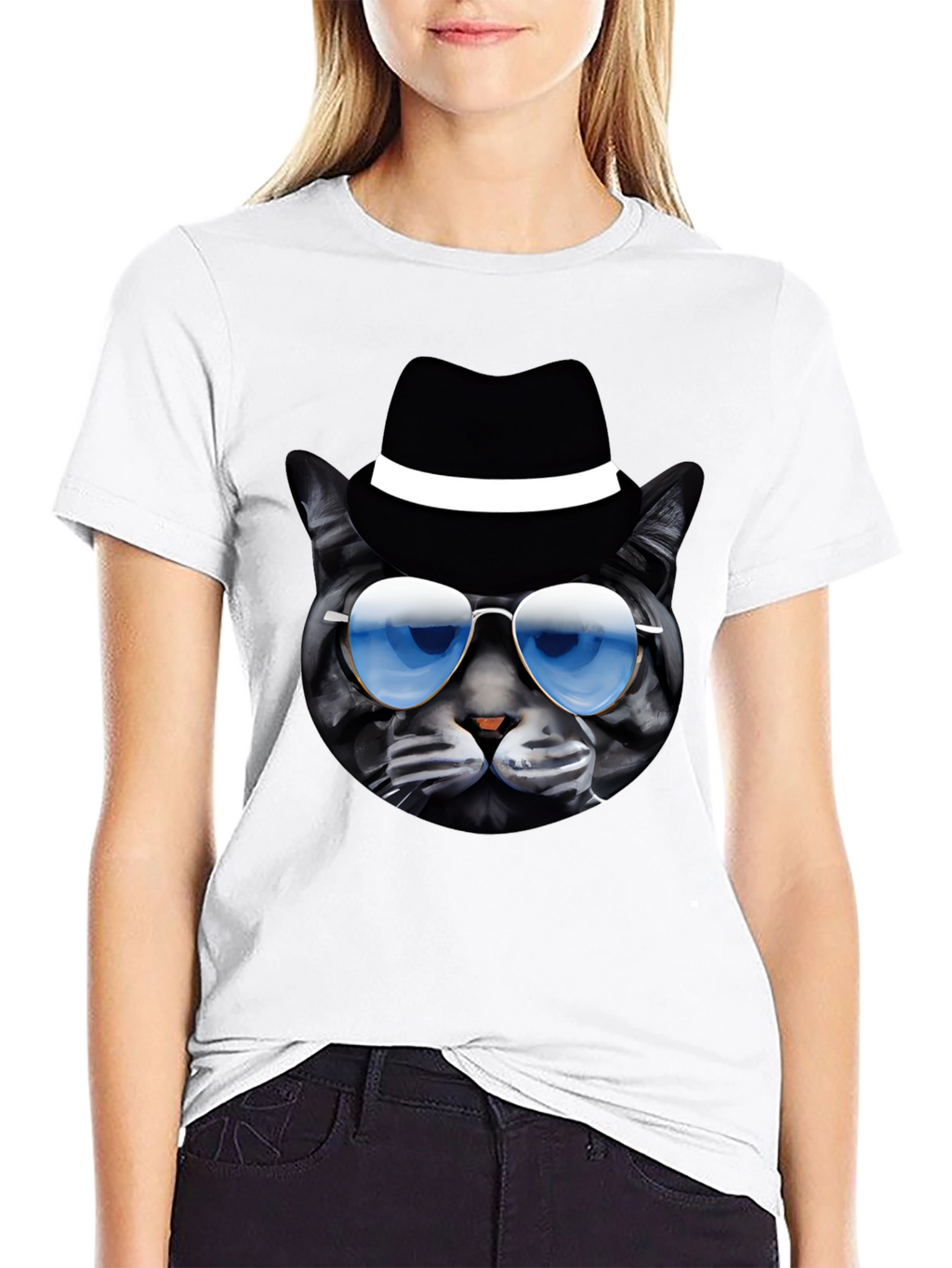 Cool Cat T-Shirt: Shades & Fedora