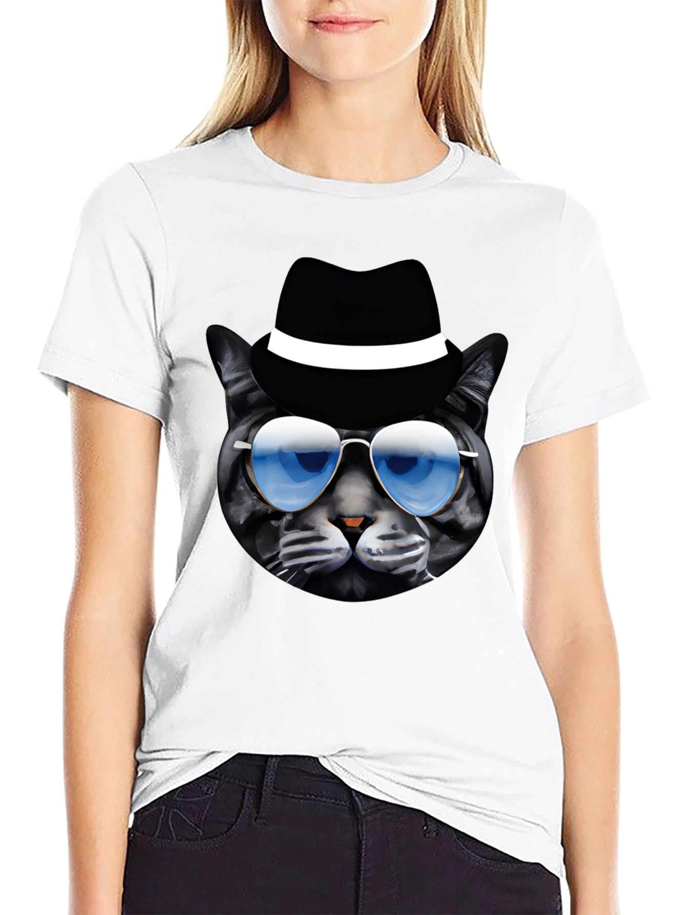 Cool Cat T-Shirt: Shades & Fedora