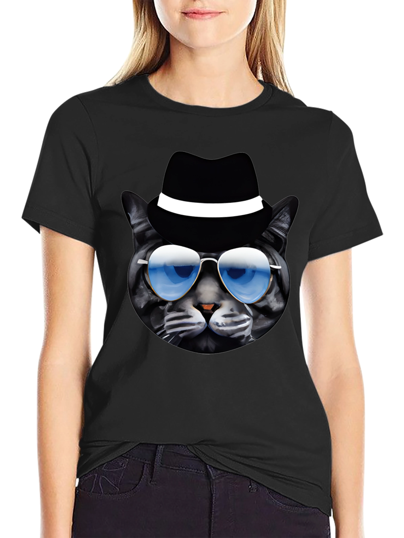 Cool Cat T-Shirt: Shades & Fedora