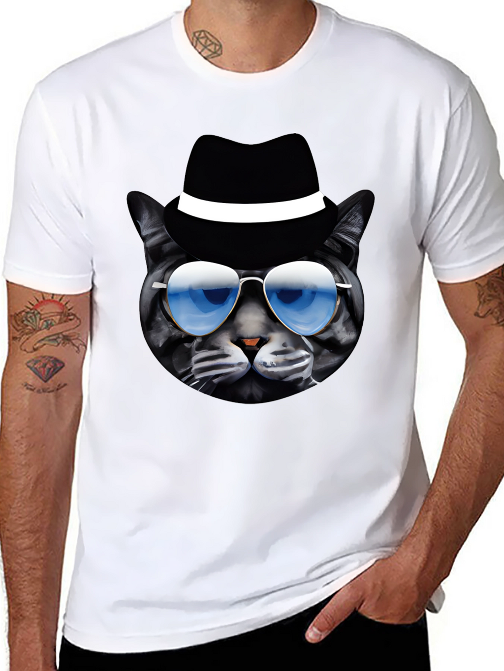 Cool Cat T-Shirt: Shades & Fedora