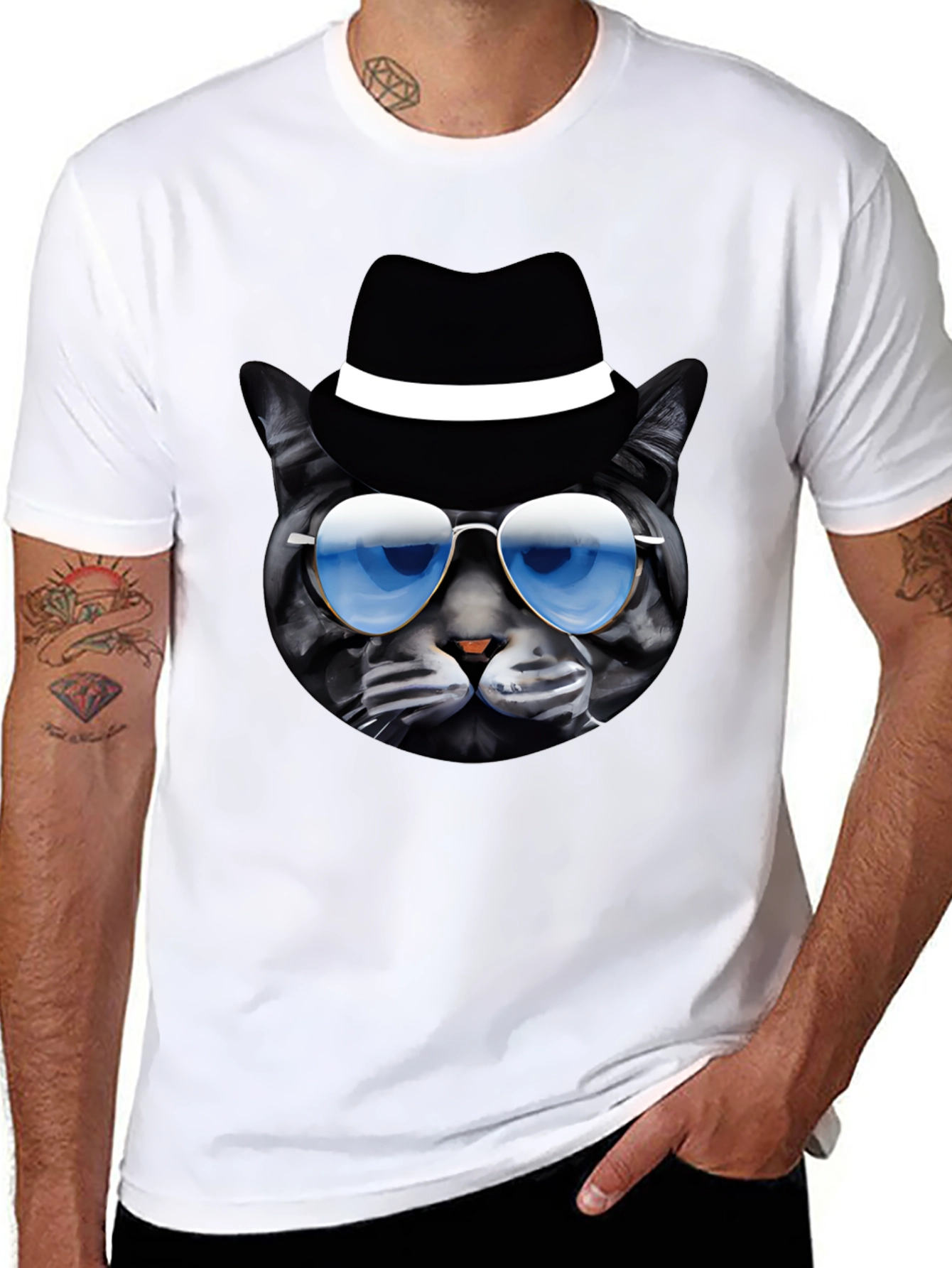 Cool Cat T-Shirt: Shades & Fedora