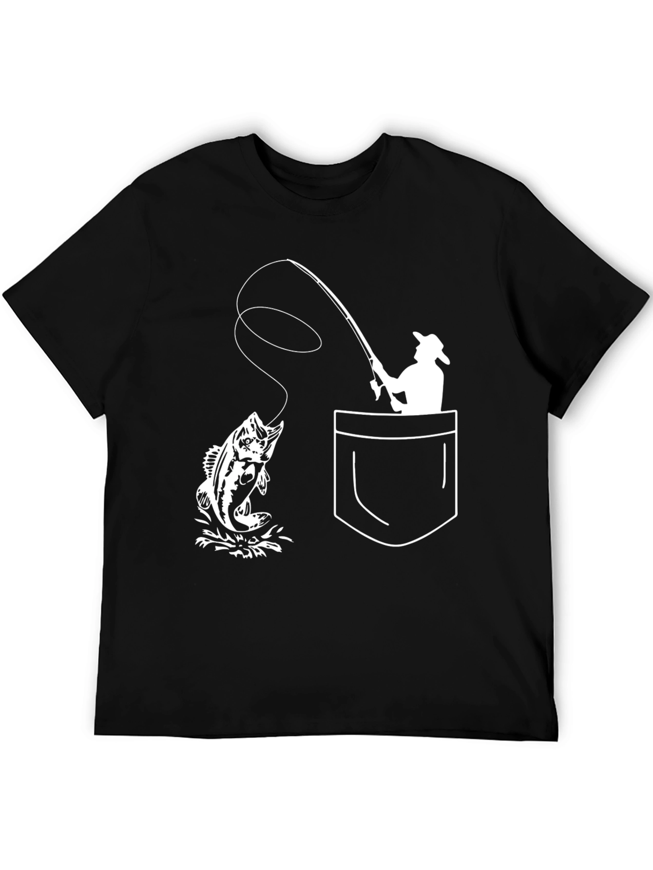 Fishing Pocket Graphic Tee - Black Cotton T-Shirt