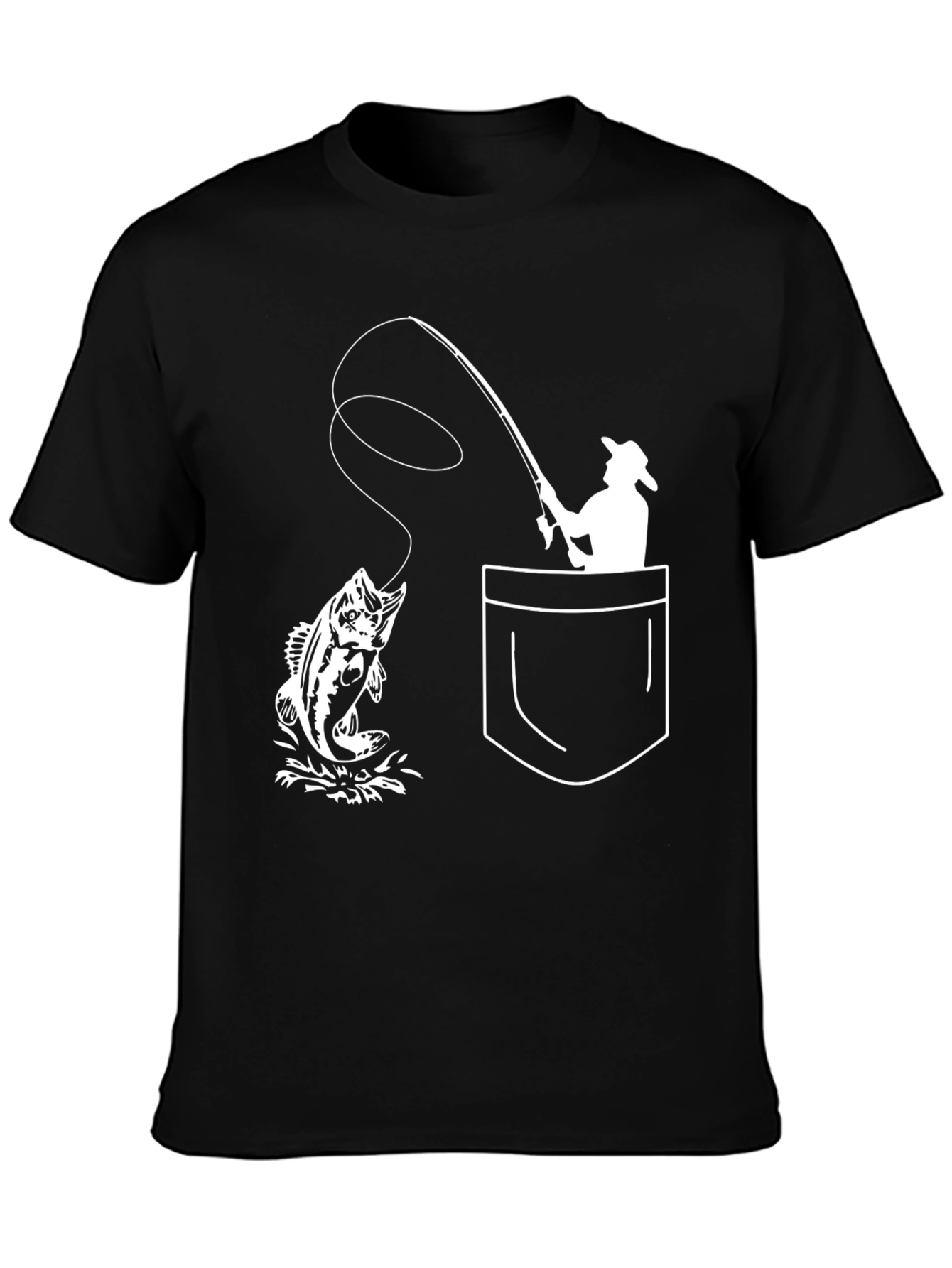 Fishing Pocket Graphic Tee - Black Cotton T-Shirt