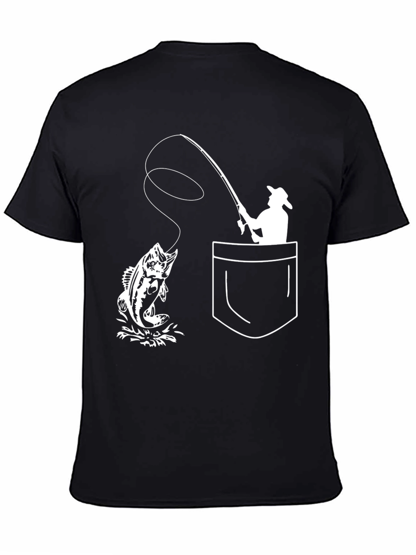 Fishing Pocket Graphic Tee - Black Cotton T-Shirt
