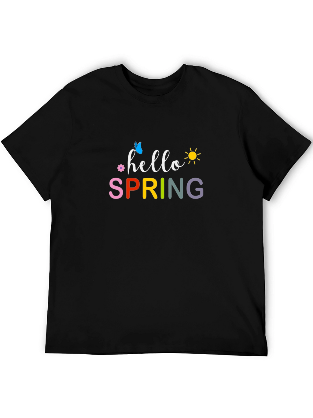 Hello Spring Black Graphic T-Shirt