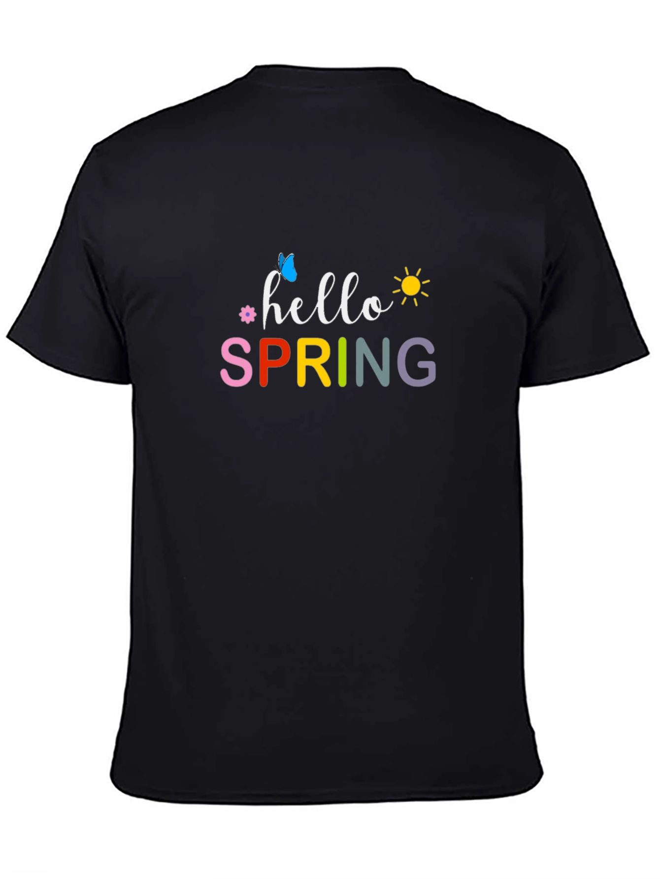 Hello Spring Black Graphic T-Shirt