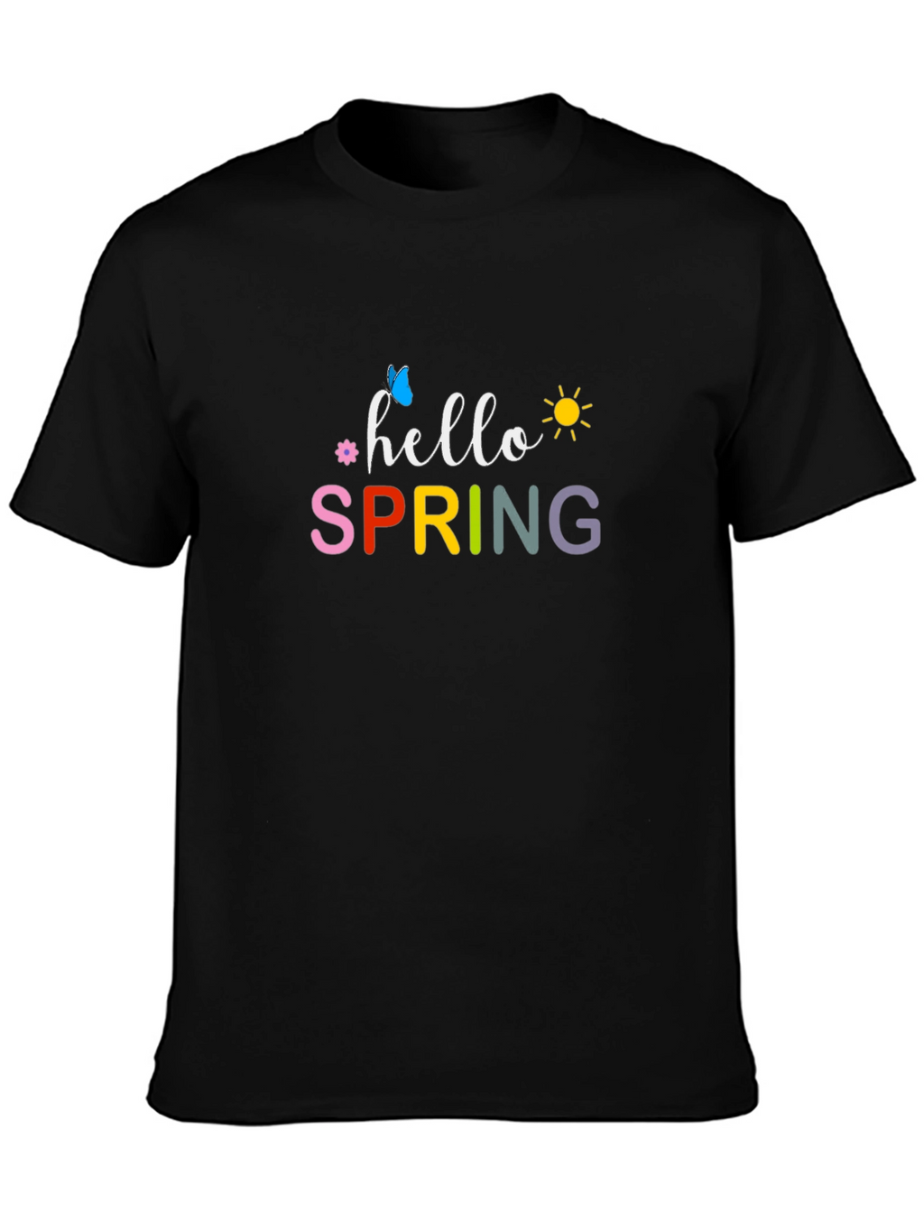 Hello Spring Black Graphic T-Shirt