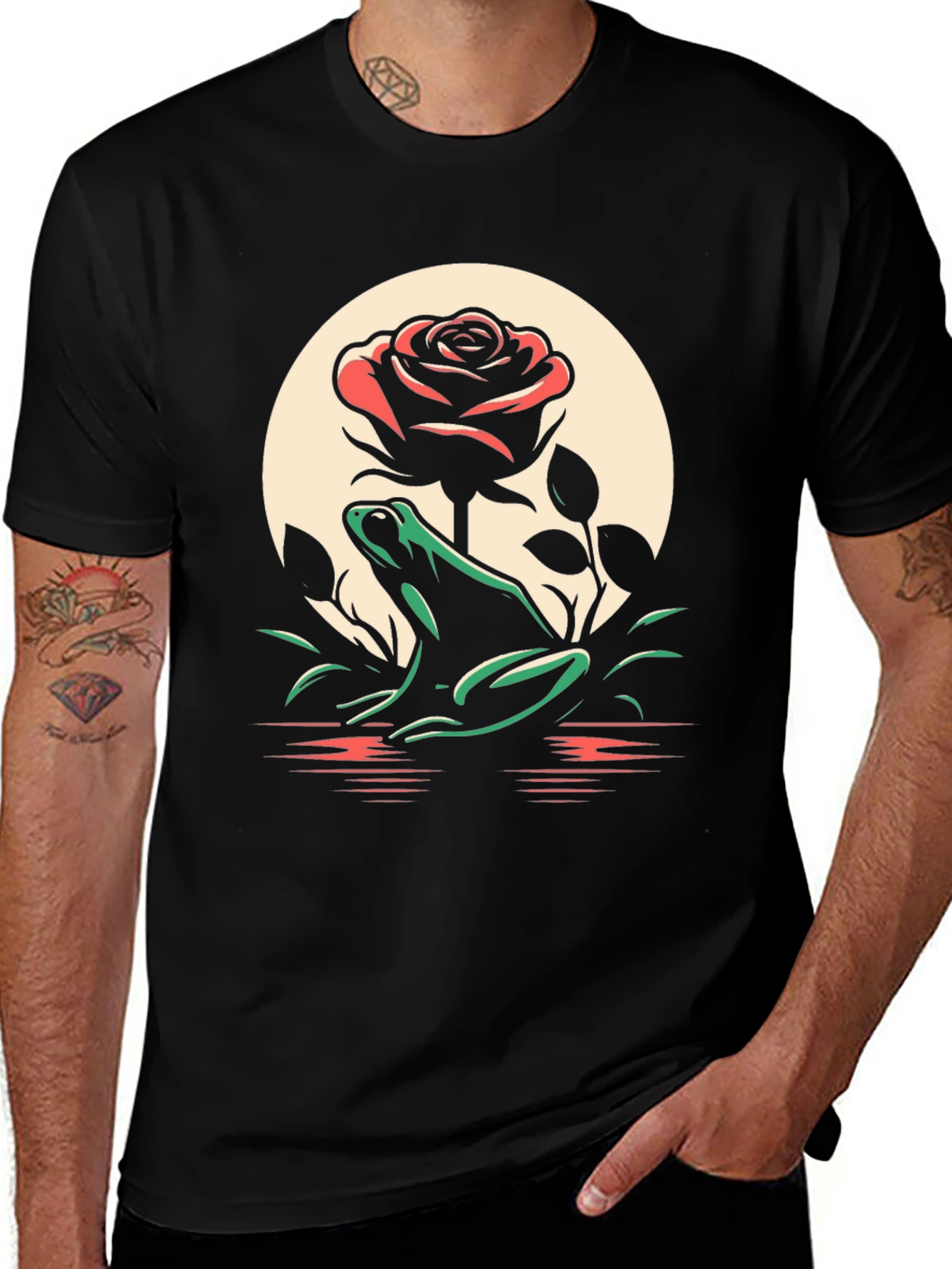 Frog and Rose Graphic Tee - Black