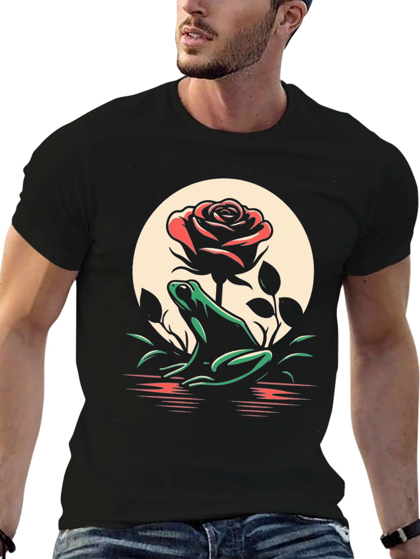 Frog and Rose Graphic Tee - Black