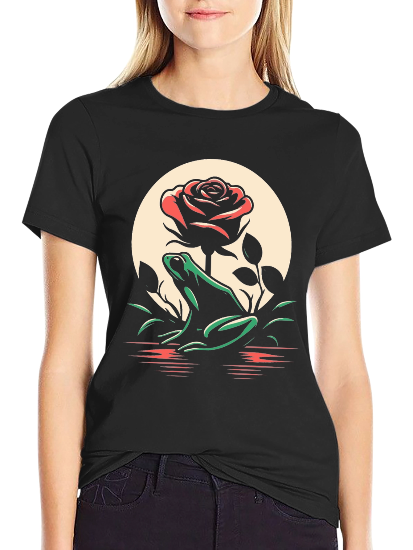 Frog and Rose Graphic Tee - Black
