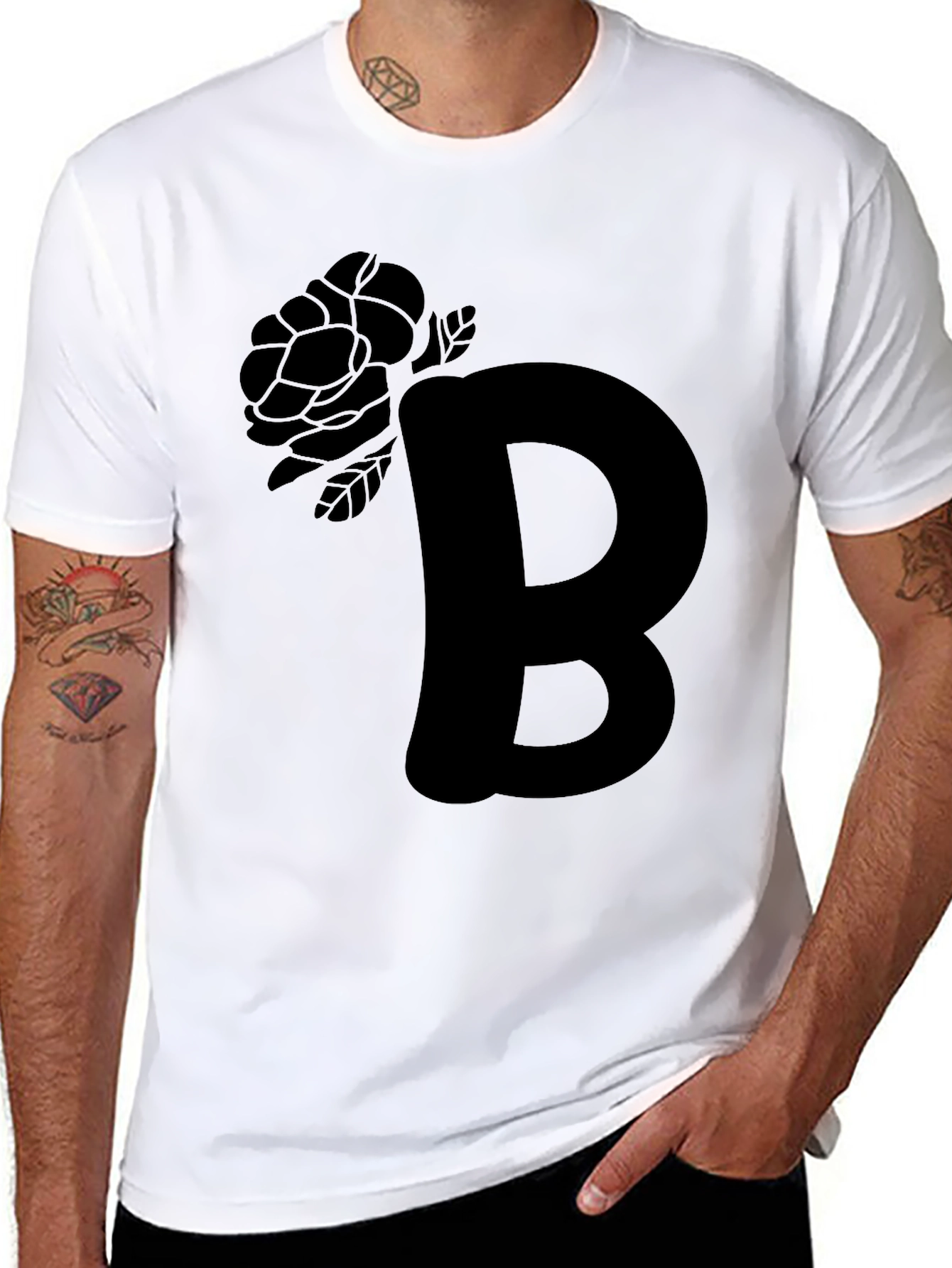 Monochrome B Rose Graphic Tee - Modern Casual Style