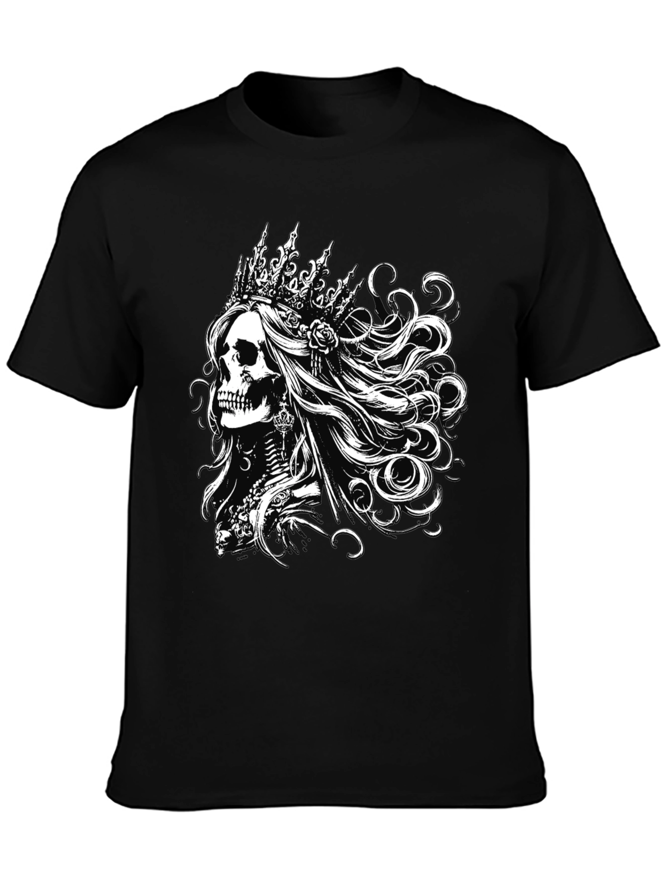 Black T-Shirt with Skull Queen Graphic