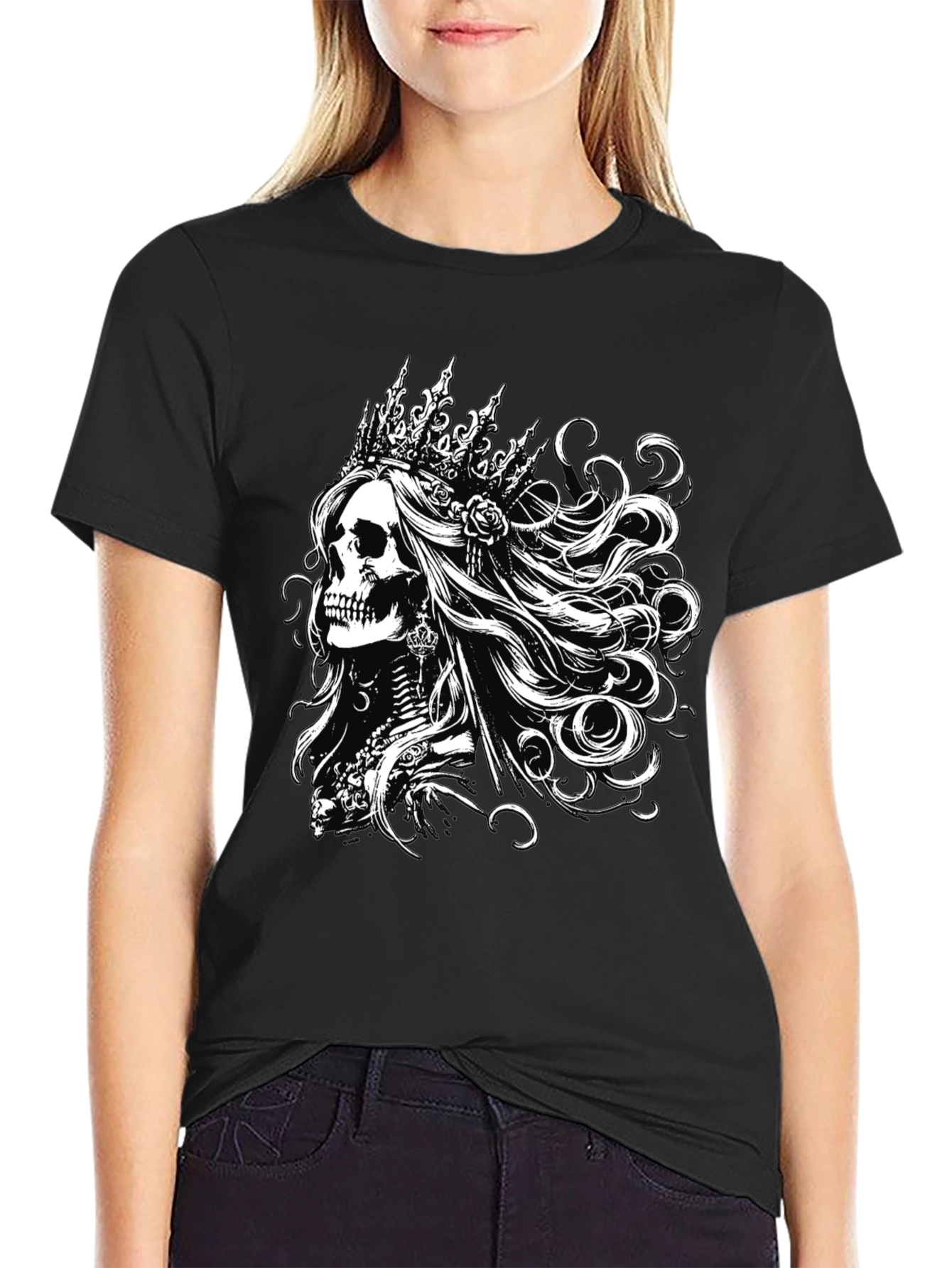 Black T-Shirt with Skull Queen Graphic