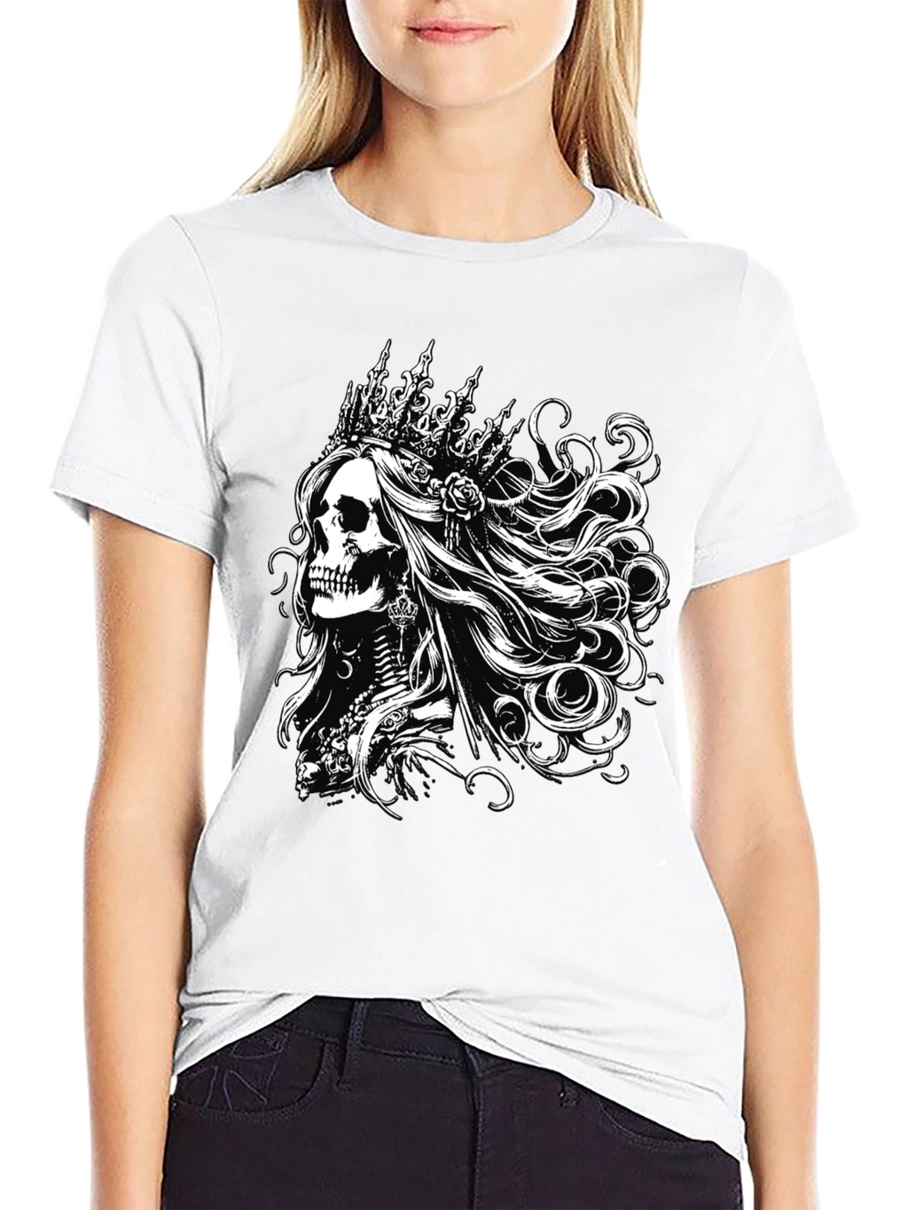 Black T-Shirt with Skull Queen Graphic
