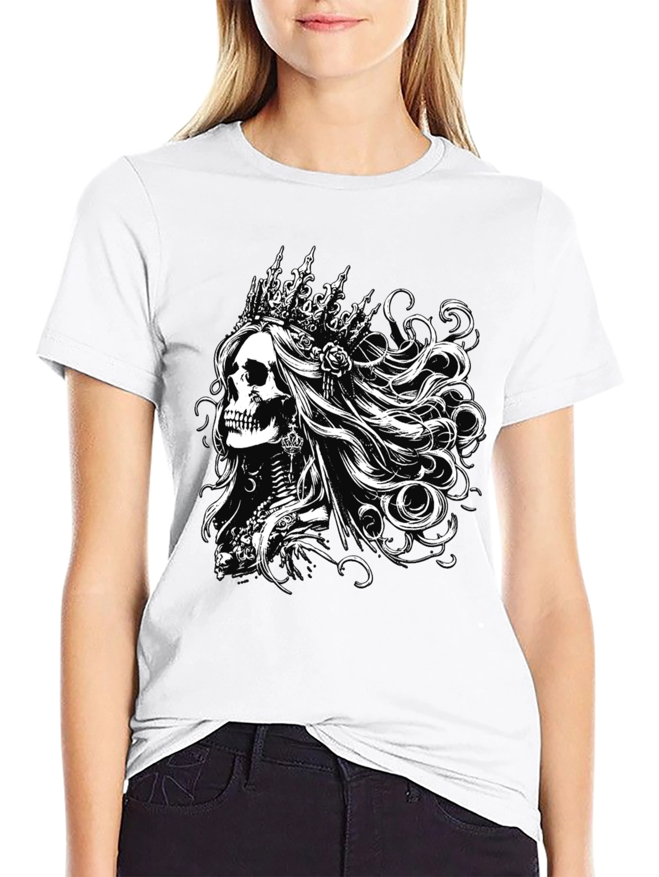 Black T-Shirt with Skull Queen Graphic