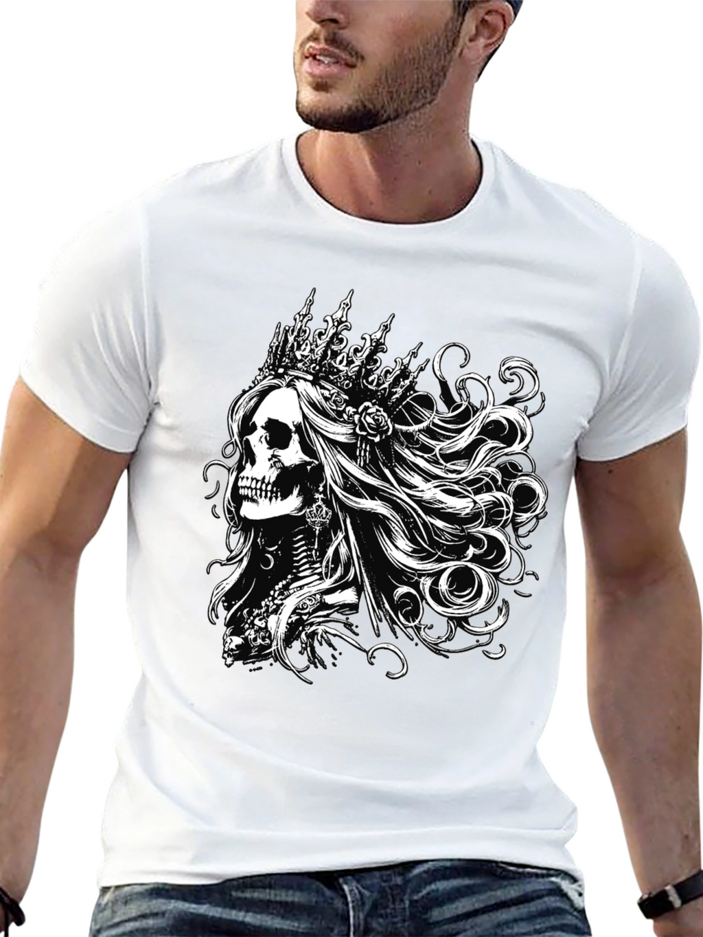 Black T-Shirt with Skull Queen Graphic