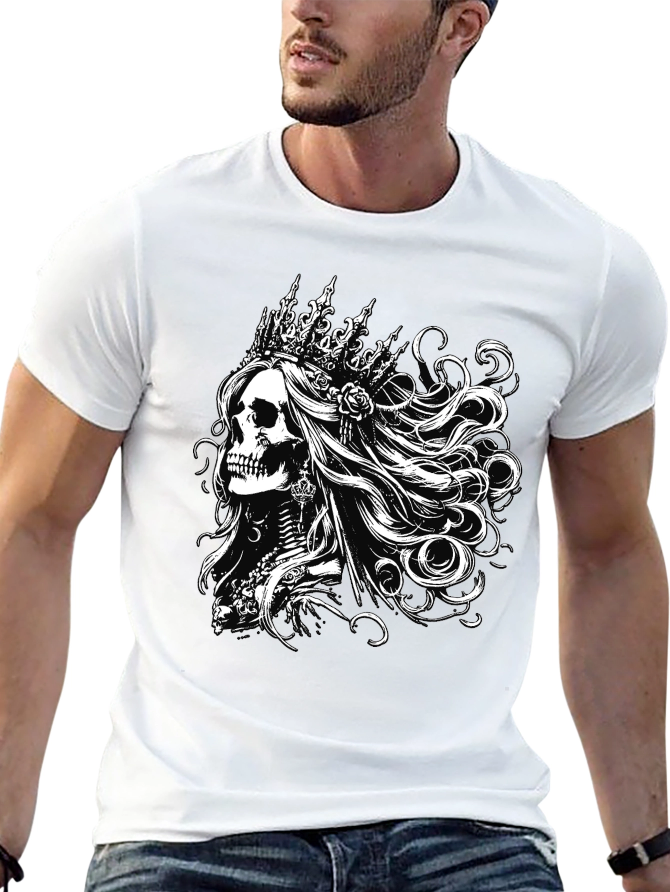 Black T-Shirt with Skull Queen Graphic