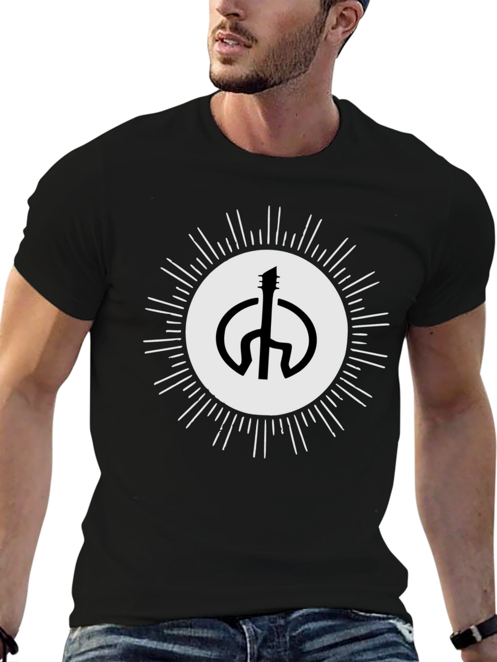 Guitar Peace Sign Black T-Shirt