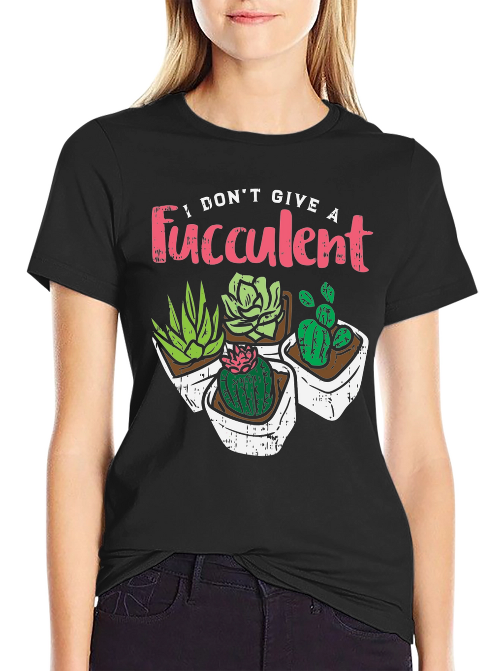 I Dont Give A Fucculent Black T-Shirt