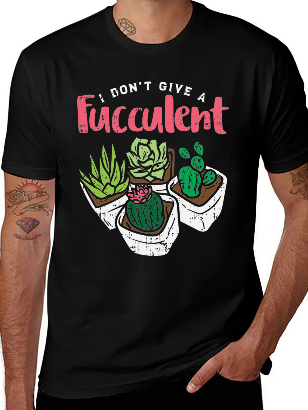 I Dont Give A Fucculent Black T-Shirt