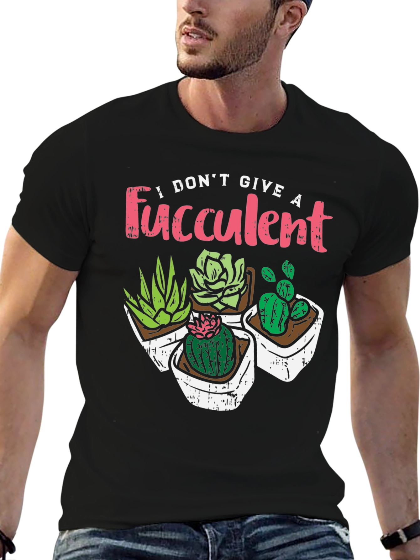 I Dont Give A Fucculent Black T-Shirt