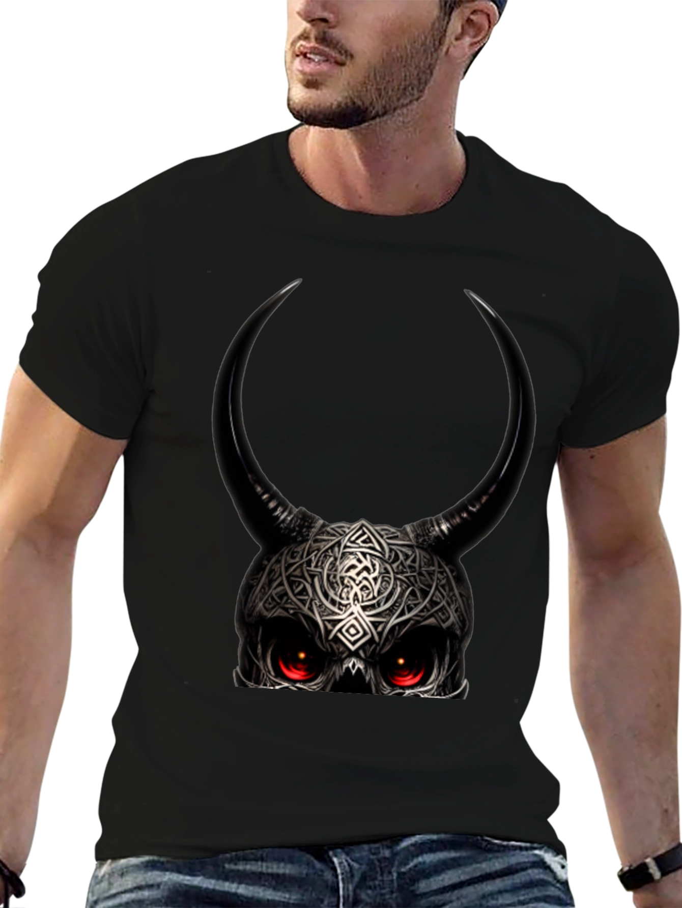 Horned Skull Graphic Black T-Shirt