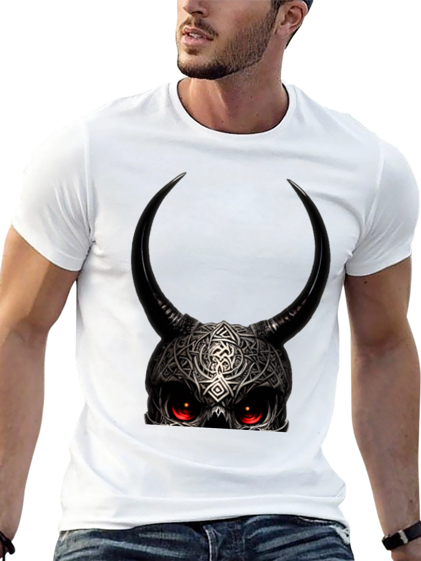 Horned Skull Graphic Black T-Shirt