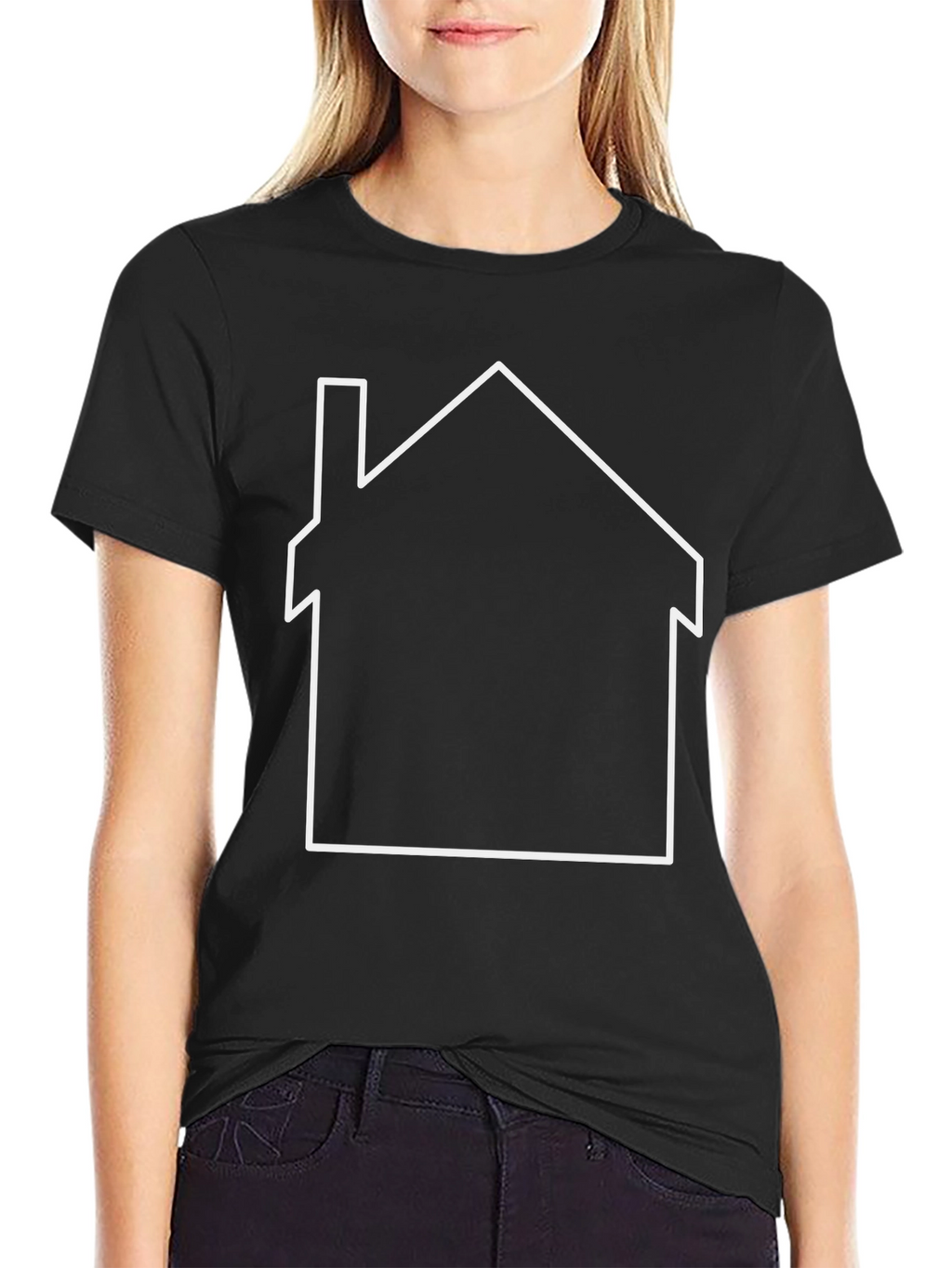 Minimalist House Outline Graphic Tee - Black