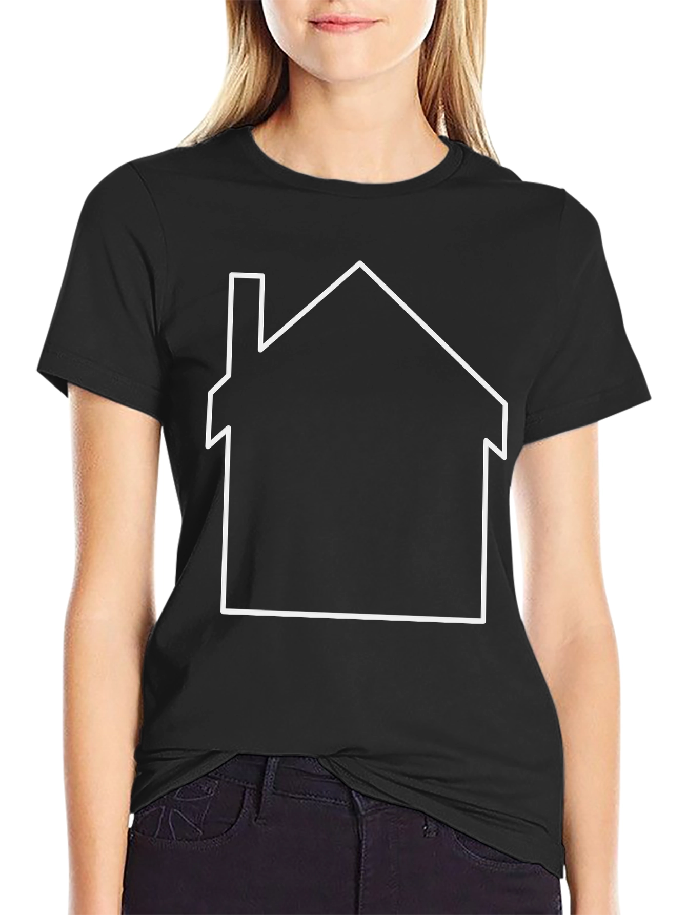 Minimalist House Outline Graphic Tee - Black