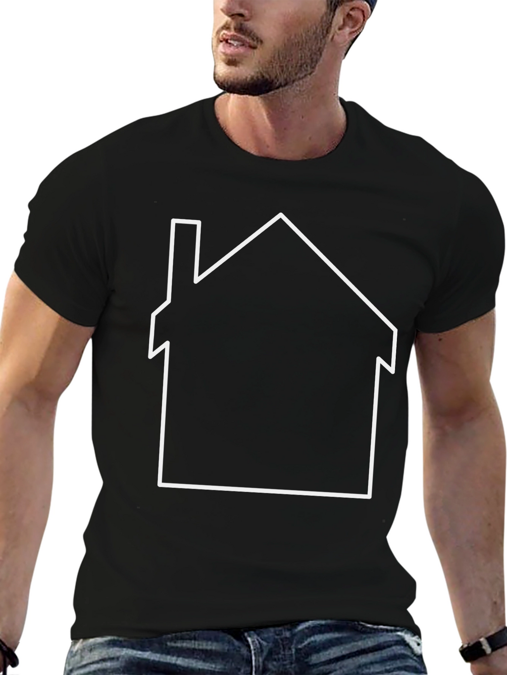 Minimalist House Outline Graphic Tee - Black