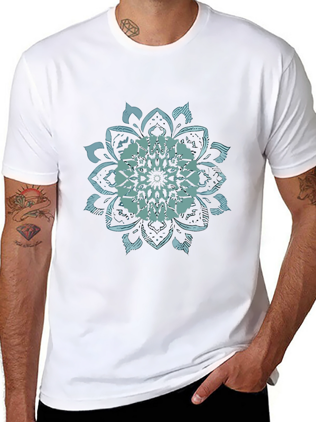 Mens Black T-Shirt with Mandala Graphic Print
